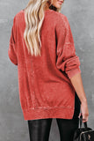 Waffle Knit Side Slit Pullover Top