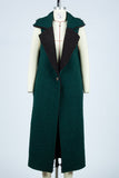 Green Lapel Sleeveless Long Fleece Winter Outfits Coat