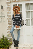 Off Shoulder Pin Striped Loose Pullover Sweaters