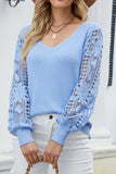 Crochet Lace Long Sleeves V Neck Knit Sweaters