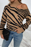 Tiger Stripe Cut One Shoulder  Autumn Outfits Knit Sweaters