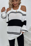 Halter Neck Cold Shoulder Colorblock Sweater