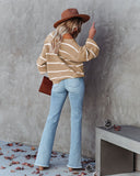 Off Shoulder Pin Striped Loose Pullover Sweaters