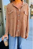 Plain Waffle Knit Open Button Pockets Winter Outfits Shirts
