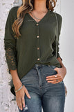 Plain Waffle Knit  Lace Cuff Open Button Long Sleeve Shirts