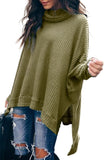 Green Turtleneck Waffle Knit Poncho Blouse