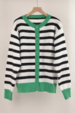 Stripes Splicing Open Front Button Knitting Cardigan
