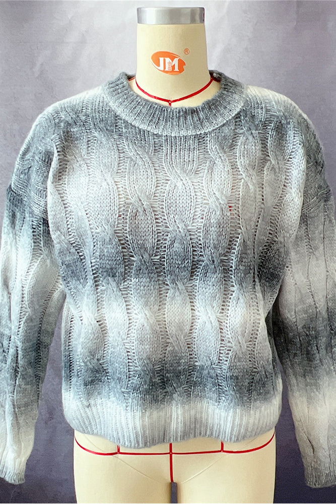Tie Dye Cable Knit Short Length Sweater winter outfits Top