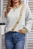 Lantern Sleeve Splicing Button Pullover Sweater