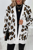 Winter Outfits Leopard Knit Pocketed Open Front Sweater Cardigans