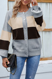 Color Block Open Front Button Sweater Cardigans
