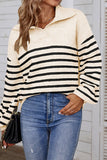 Winter Outfits Stripes Splicing Lantern Sleeve Sweater