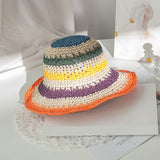 Paziye Straw Woven Rainbow Bucket Hat