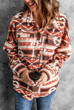 Pink Tribal Print Pocket Buttoned Sherpa Winter Outfits Jacket