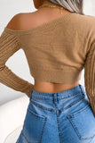 Plain One Shoulder Cable Knit Sweater Crop Top