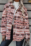 Pink Tribal Print Pocket Buttoned Sherpa Winter Outfits Jacket