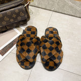 Paziye Ladies Plaid Comfortable Cross Cotton Slippers