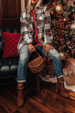 Plaid Button Pockets Long Sleeve Shacket