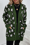 Winter Outfits Leopard Knit Pocketed Open Front Sweater Cardigans