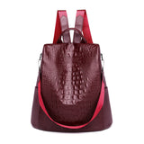 Crocodile Pattern Leather Backpack Fashion Travel Bag
