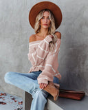 Off Shoulder Pin Striped Loose Pullover Sweaters