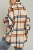 Khaki Plaid Open Button Pockets Winter Outfits Coat