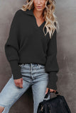 V Neck Turndown Collar Long Sleeve Sweater