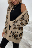 Winter Outfits Leopard Knit Pocketed Open Front Sweater Cardigans