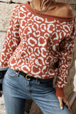 Fall Outfits Leopard Drop Shoulder Long Sleeve Knitting Sweater