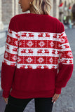 Women Round Neck Long Sleeve Pullover Loose Christmas Fleece Casual Sweater