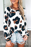 White Leopard Print Long Sleeve Loose Top