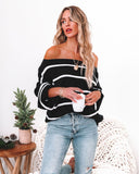Off Shoulder Pin Striped Loose Pullover Sweaters