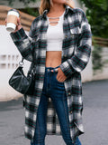 Women's Lounge Lapel Button Up Long Sleeve Plaid Jacket Shacket