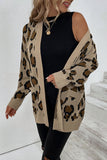 Winter Outfits Leopard Knit Pocketed Open Front Sweater Cardigans