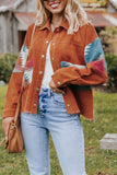 Winter Outfits Brown Open Button Aztec Patchwork Corduroy Jackets