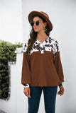 Cow Print Splicing Buttons Long Sleeve Top
