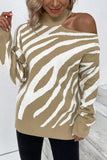 Zebra Stripes Cold Shoulder Knitting Sweater
