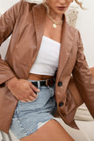 Lapel Collar Single-Breast Leather Blazer