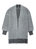 Gray Plaid Knitted Long Open Front Cardigan Winter Outfits