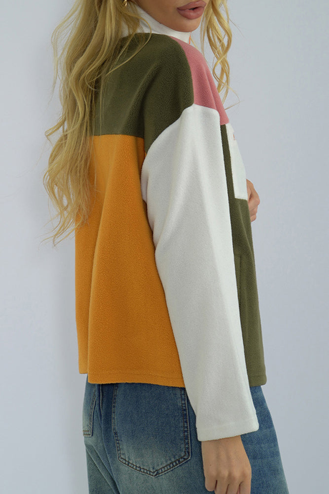Zipper Colorblock Fleece Short Jacket
