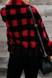 Red Plaid Print Sherpa Jacket Winter Outfits Coat