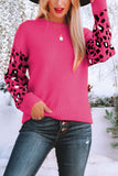 Leopard Patckwork Sleeve Pullover Sweater