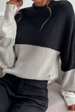 Fall Outfits Colorblock Turtle Neck Long Sleeve Sweater