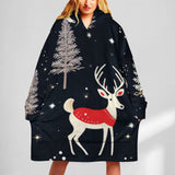 Oversized Wearable Blanket Christmas Print Hoodie With Pocket
