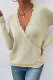Autumn Outfits Deep V Neck Lace Splicing Knitting Sweater