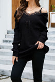 Lace Attached V Neck Long Pullover Sweaters