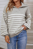 Winter Outfits Stripes Splicing Lantern Sleeve Sweater