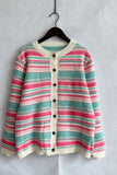 Multicolor Striped Front Winter Outfits  Open Button Knit Cardigans