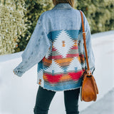 Aztec Denim Jacket Shacket Women