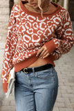 Fall Outfits Leopard Drop Shoulder Long Sleeve Knitting Sweater